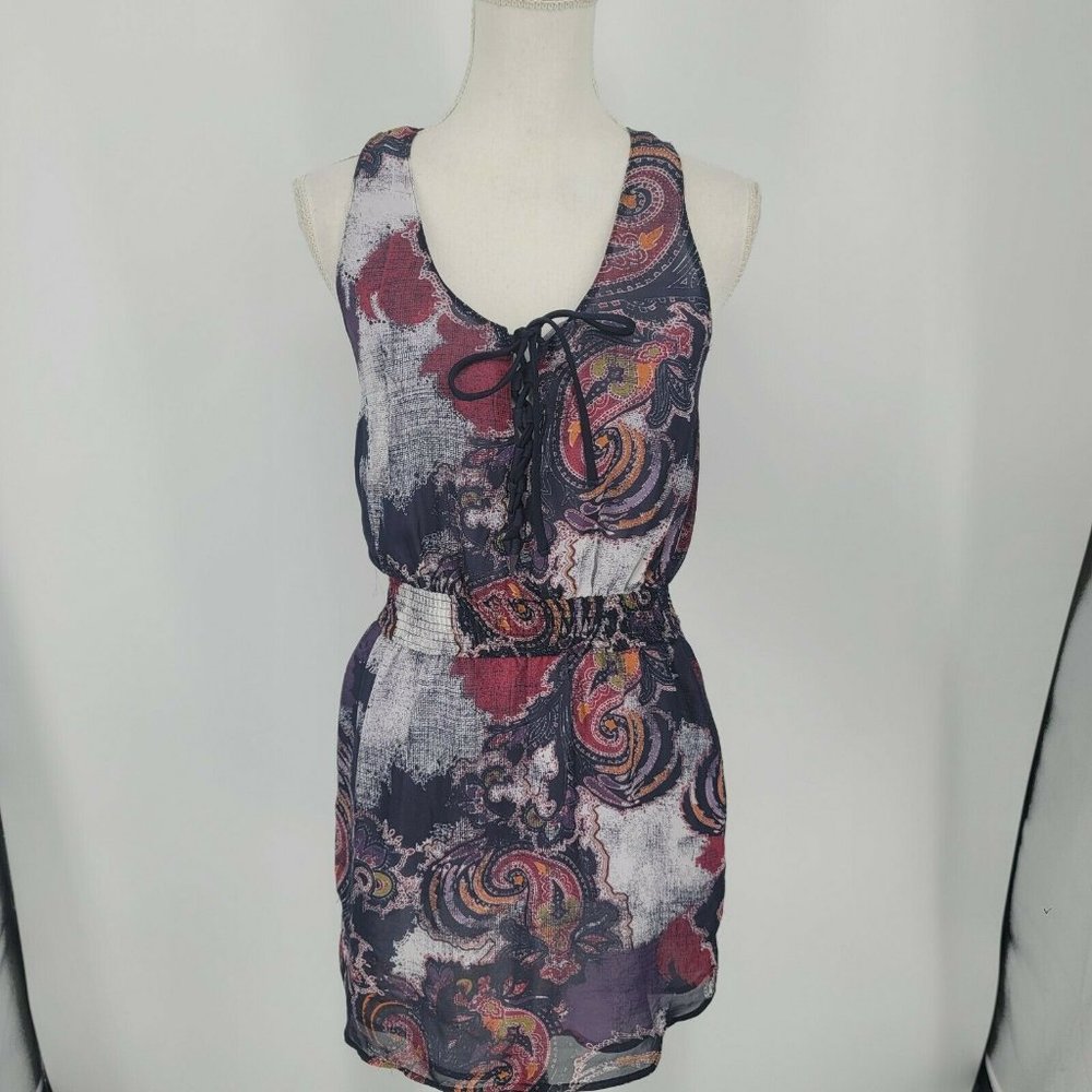 Free People Falling for Georgette Mini Dress Sleeveless Purple Paisley Womens XS